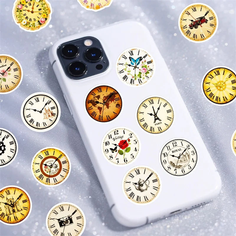 10/30/56PCS Vintage Clock PVC Sticky Stickers Aesthetic DIY Colored Phone Laptop Luggage Skateboard Graffiti Decals