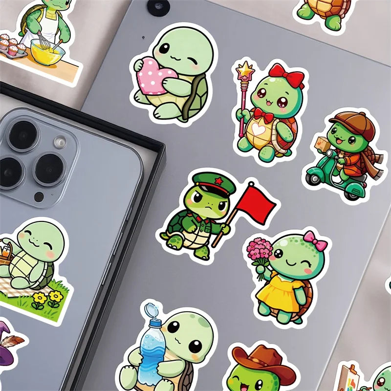 10/30/56PCS Kawaii Little Turtle Colored PVC Sticky Stickers Aesthetic DIY Phone Laptop Luggage Skateboard Graffiti Decals