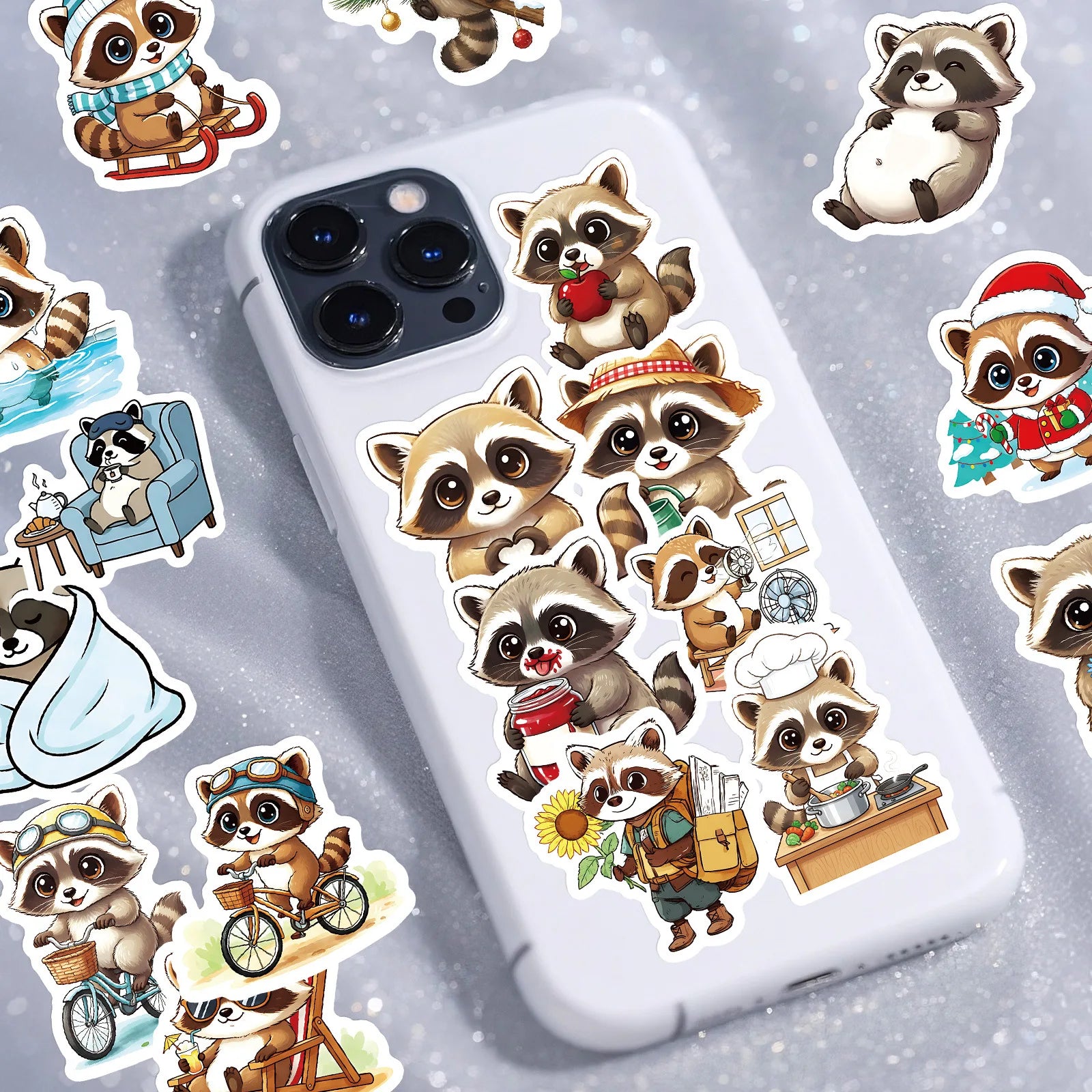 56/112 Pcs Cartoon Raccoon Theme Stickers Reusable for Reward Cup Stationery Box File Holder Desk Fridge Helmet