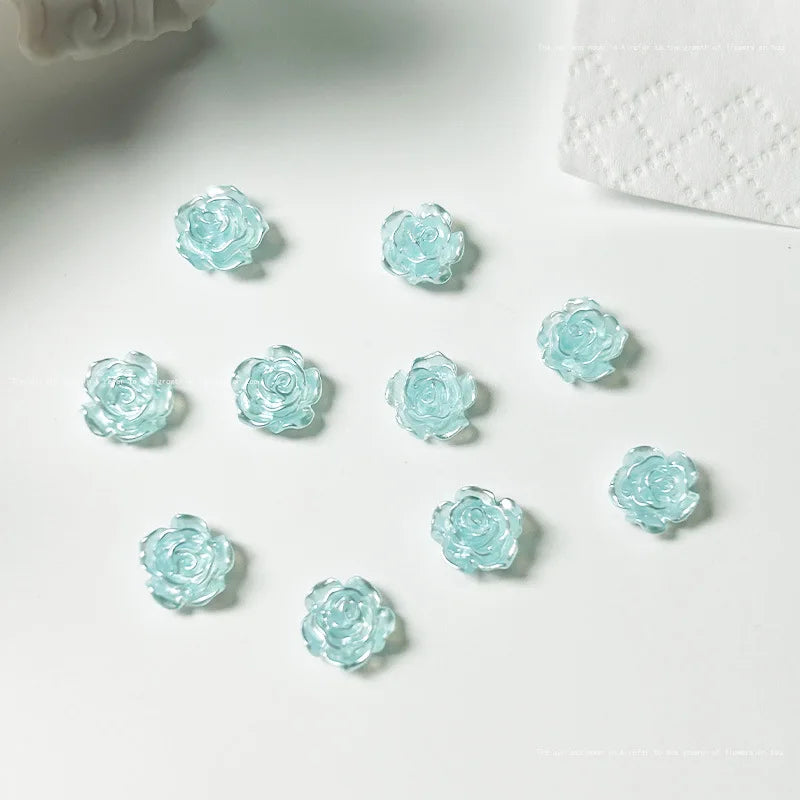 6/8mm Pearl Solid Rose Resin Trendy Nail Charms Multi Colors Pearl Sticky Powder Camellia Nail Art Decorations Accessories 20pcs