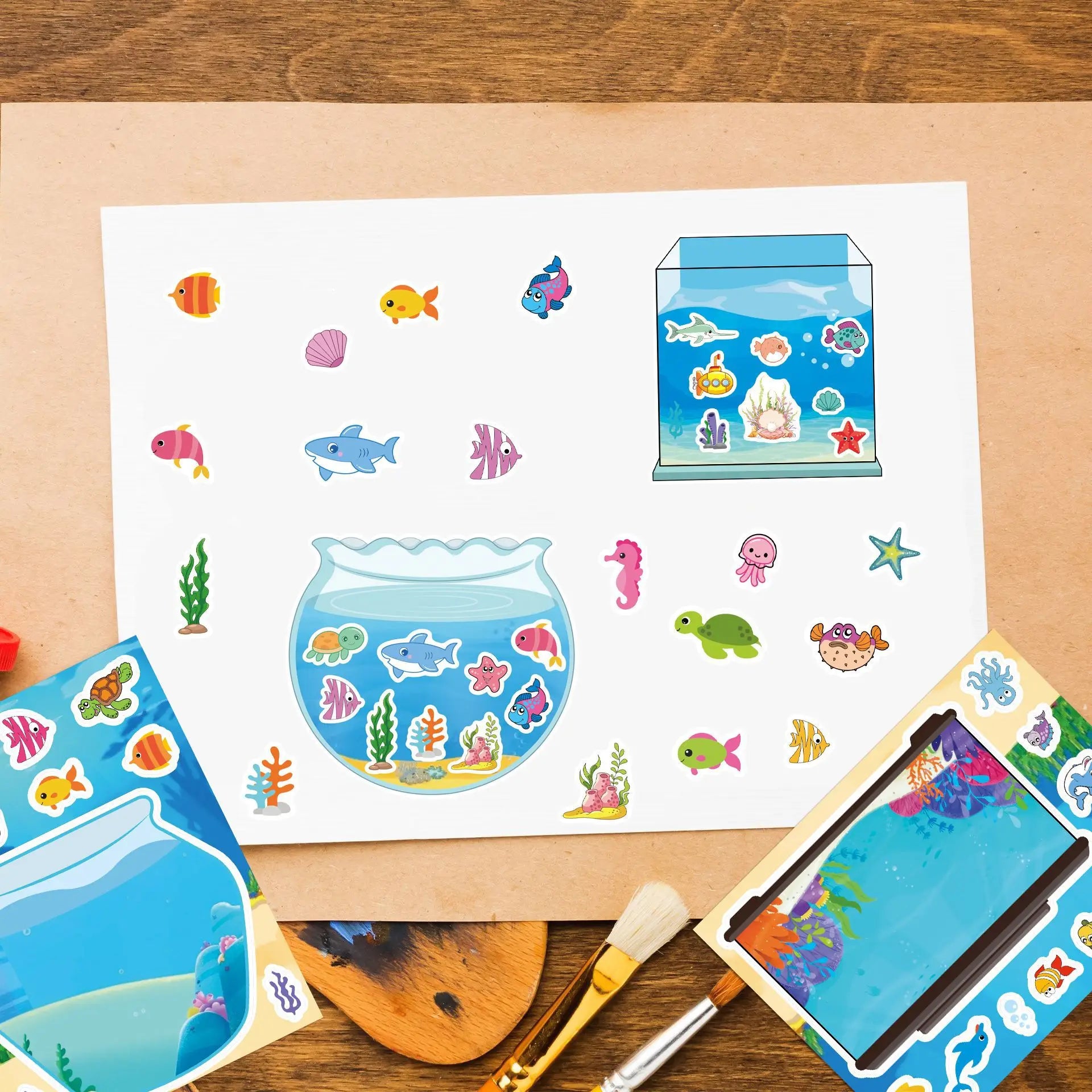 8/16/24Pcs Fish Tank Ocean Animal Puzzle Stickers, Kids DIY Decals Marine Sticker for Notebook Phone Suitcase Fridge Decor
