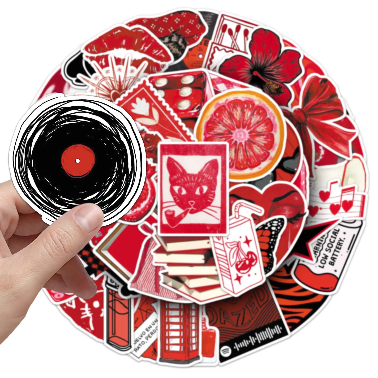 50-Pack Y2K Red Graffiti Stickers Waterproof DIY Decorations for Luggage Helmets Guitar Cool Trendy Street Art Decals