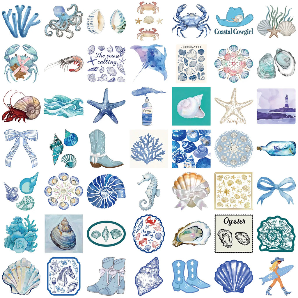 50/100PCS Blue & Pink Coast Aesthetic Graffiti Stickers Decor Guitar Notebook Luggage DIY Stationery Books Waterproof Stickers