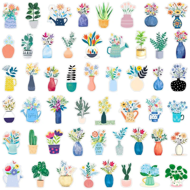 50PCS Fresh Nordic Style Plant PET Sticky Sticker Aesthetic Tear Open Decoration Scrapbooking Stationery Supplies for Kids