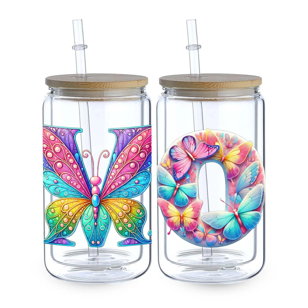 1 set of A~Z letter flower UV DTF transfer stickers, waterproof wipe transfer stickers, suitable for glasses