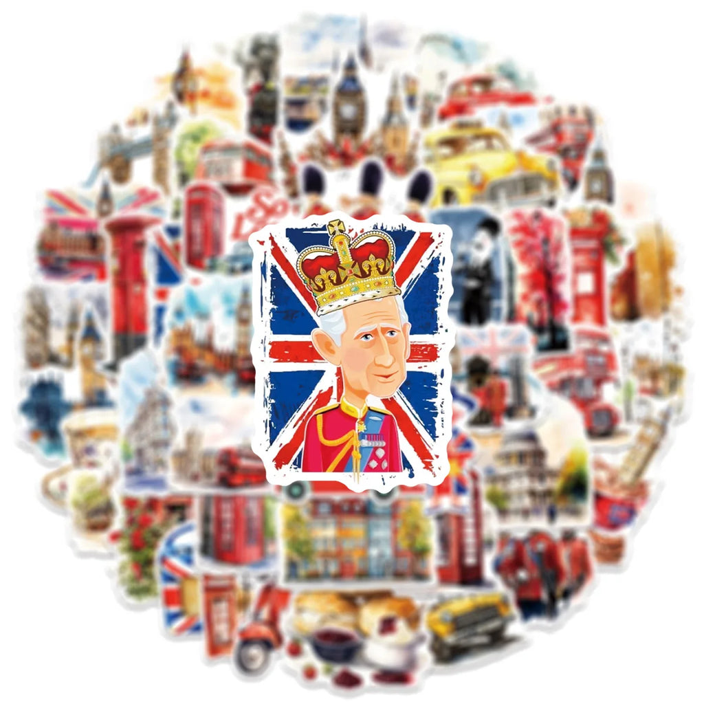 50/00PCS Watercolor UK London Stickers Personalized Decoration Guitar Notebook Luggage DIY Waterproof Stickers