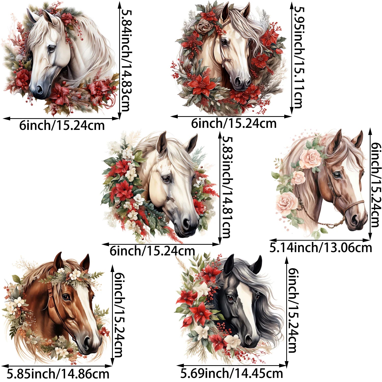 6 sheets chestnut pony flower DIY theme hot stamping stickers T-shirt heat transfer DIY clothing, washable heat transfer sticker