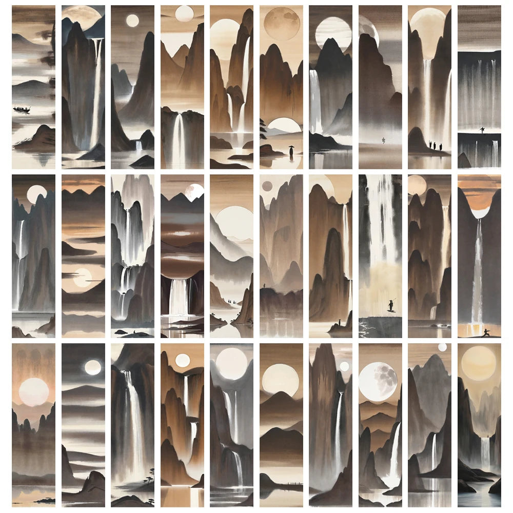 30PCS Zen inspired Landscape Painting Bookmarks Supplies Laptop Animals Cartoon Luggage  Skateboard Creative Gifts Promotional