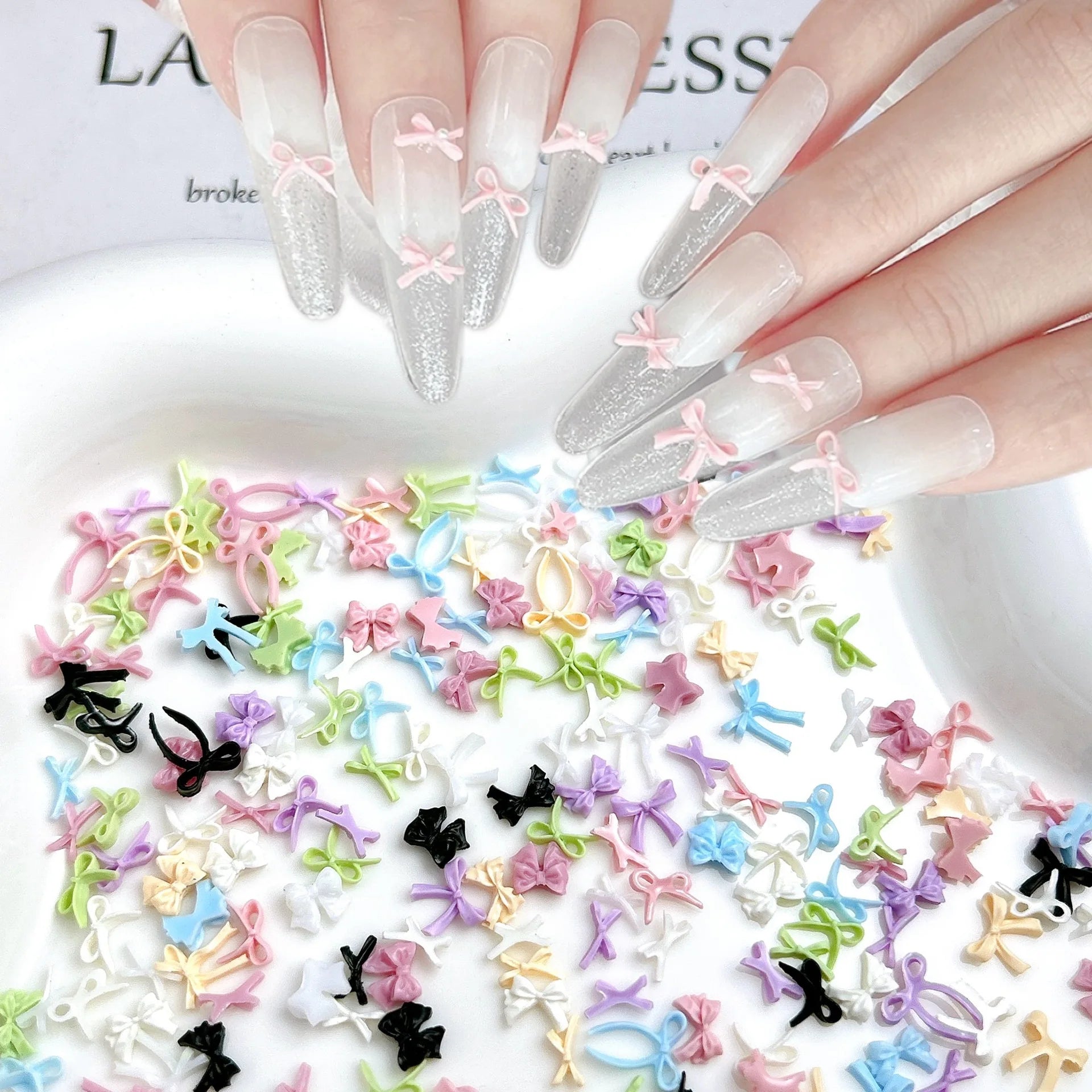 8Styies Bows Design Nail Art Aaccessories Mixed Colors Bow Macaron Cartoon 3D Ribbon Bow tie Resin Nail Charms DIY Manicure Tool