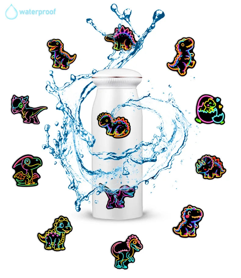 50-Pack Q-Style Neon Dinosaur Graffiti Stickers Waterproof Decorative Decals for Phone Tablet Notebook Student Stationery