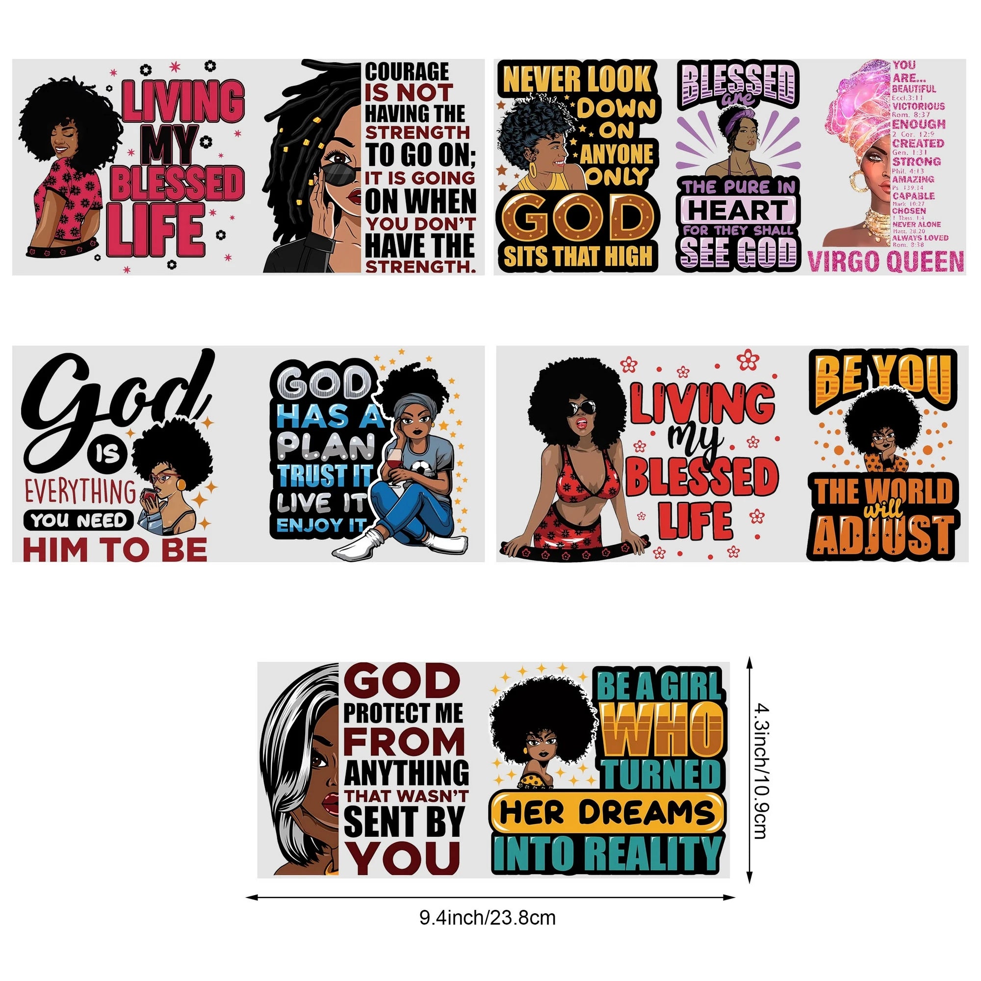 5 Sheets Black Girl UV DTF Glass Cup Wrap Transfer Stickers, DTF Transfer Stickers, Waterproof Wipe Off Transfer Stickers