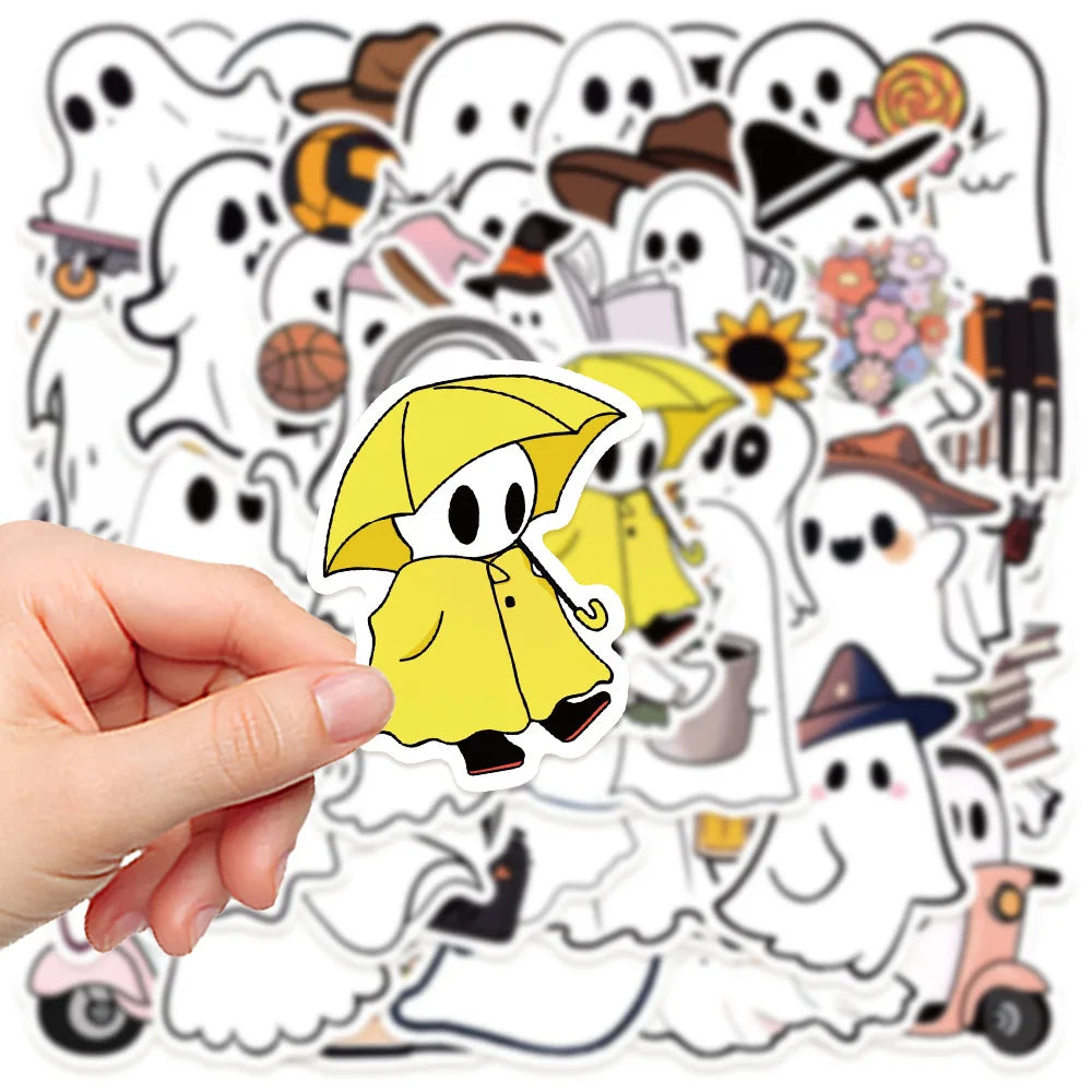 50/100PCS Little Ghost Stickers Notebook Halloween Fun Cartoon Aesthetic For Laptops Luggage Scrapbooks Bicycle Phone Sticker