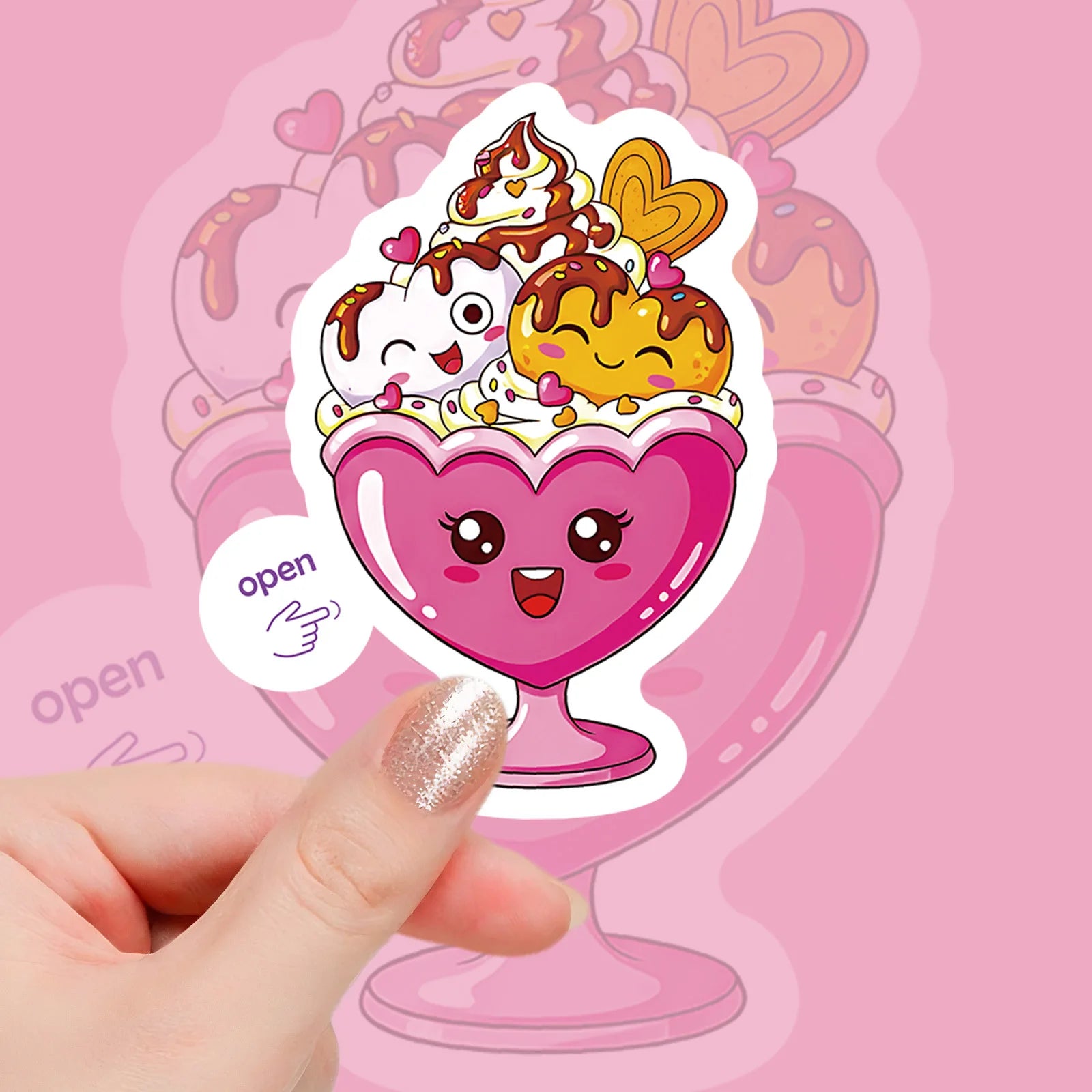 50PCS Cartoon Ice Cream Cute Doodle Stickers Easy Peel Kids DIY Fun Craft Student Notebook Tablet Decorative Sticker