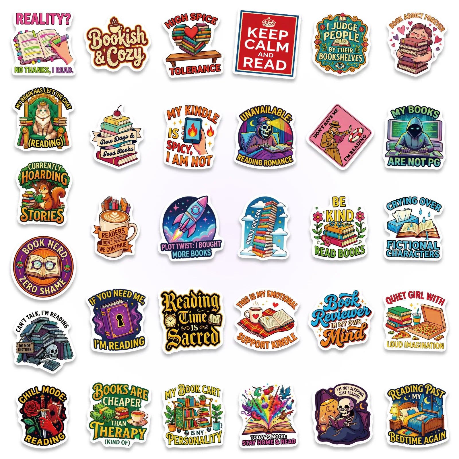 56/112 Pcs Colorful Creative Reading Theme No Repeat Stickers DIY for Phone Notebook Stationery Box Helmet Car Bookshelf Decals