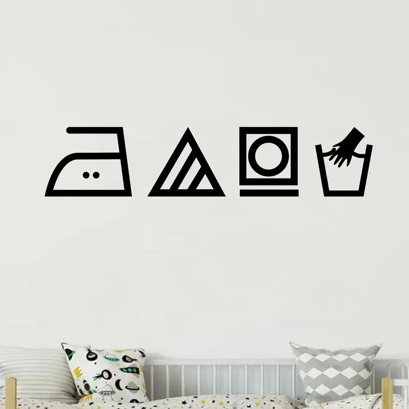 Classic Cartoon Laundry Room Wall Sticker - Self-Adhesive Vinyl Decal with Drying Clothes Design, Matte Finish, Multi-Surface In