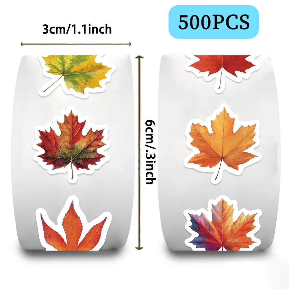 500/1000PCS Maple Leaves Roll Stickers Gift Decor DIY Phone Scrapbooking Bottles Waterproof Room Modern Home Sealing Stickers