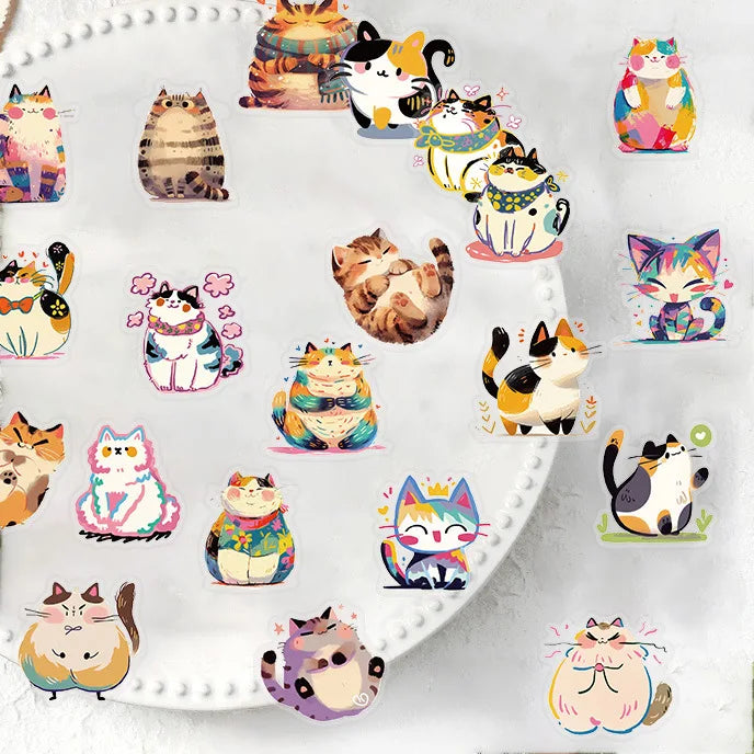 50PCS Kids Cute Cartoon Cat Dog Meme/Kitten Sticker Pack Waterproof Transparent PET Decor Guitar Notebook Stickers