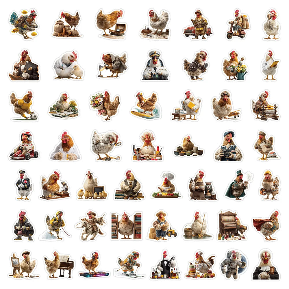 50/100 Pcs Unique HD Rooster Fun Stickers DIY Crafts for Room Furniture Skate Helmet Notebook Invitation Cooler Scrapbook Decals