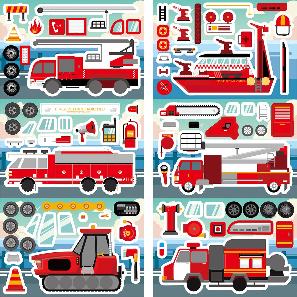 8/16/24PCS Fire Engineering Rescue Vehicle Stickers Creative DIY Hand Account Mobile Notebook Decorative Waterproof Stickers