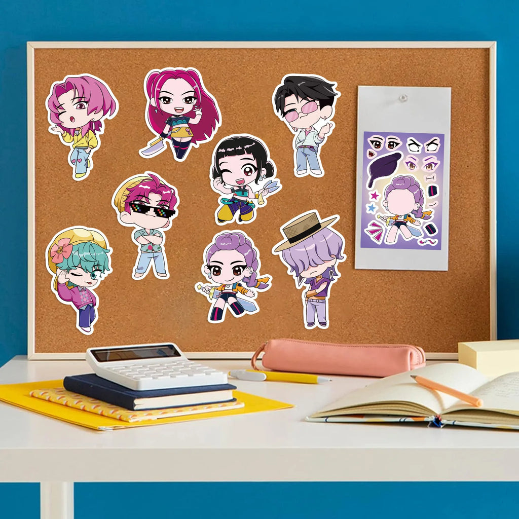 8/16/24PCS Toy Puzzle Stickers Anime Make a Face Stickers DIY Handicrafts Waterproof Stickers