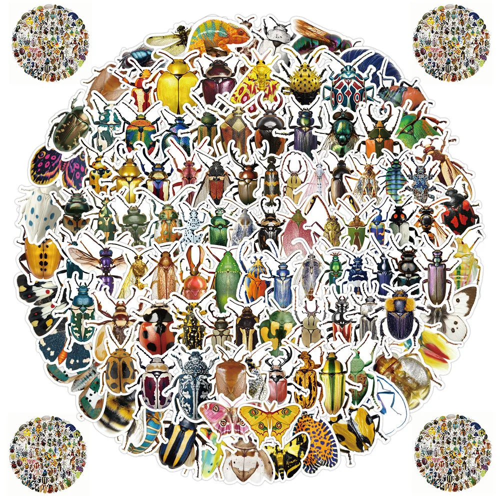 200PCS Cartoon Insect Stickers Exquisite DIY Handbooks Car Water Cups Waterproof Hot Stamping Stickers