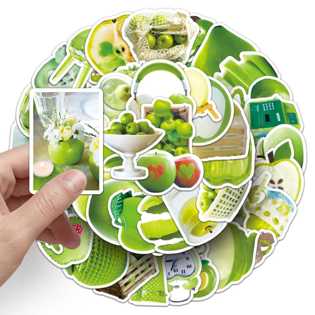 50Pcs Green Apple Aesthetic Stickers, Realistic Decals for Organizer Box Tumbler Journal DIY Decor Children's Stationery Sticker