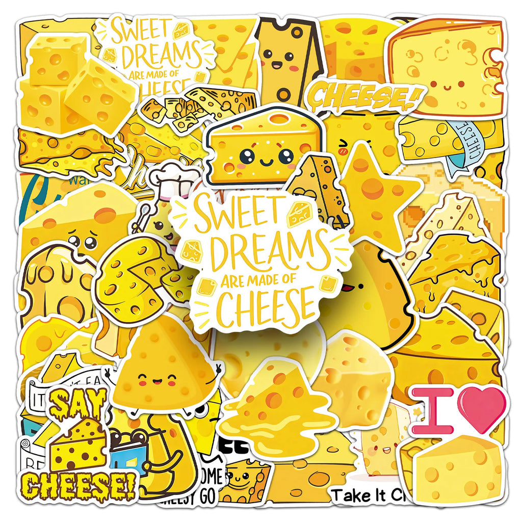 50/100PCS Cartoon Cheese Stickers Food Graffiti Decoration Notebook Water Bottles Storage Box Stationery Stickers