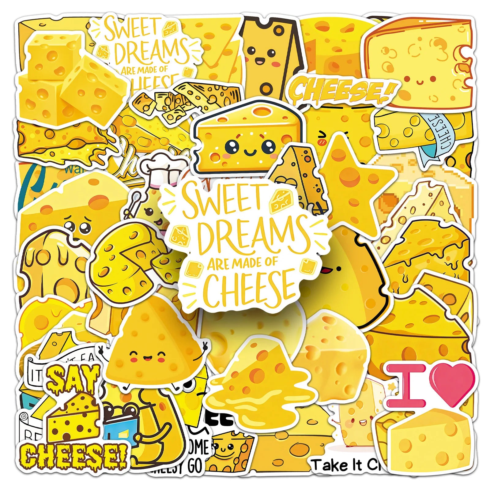 50/100PCS Cartoon Cheese Stickers Food Graffiti Decoration Notebook Water Bottles Storage Box Stationery Stickers