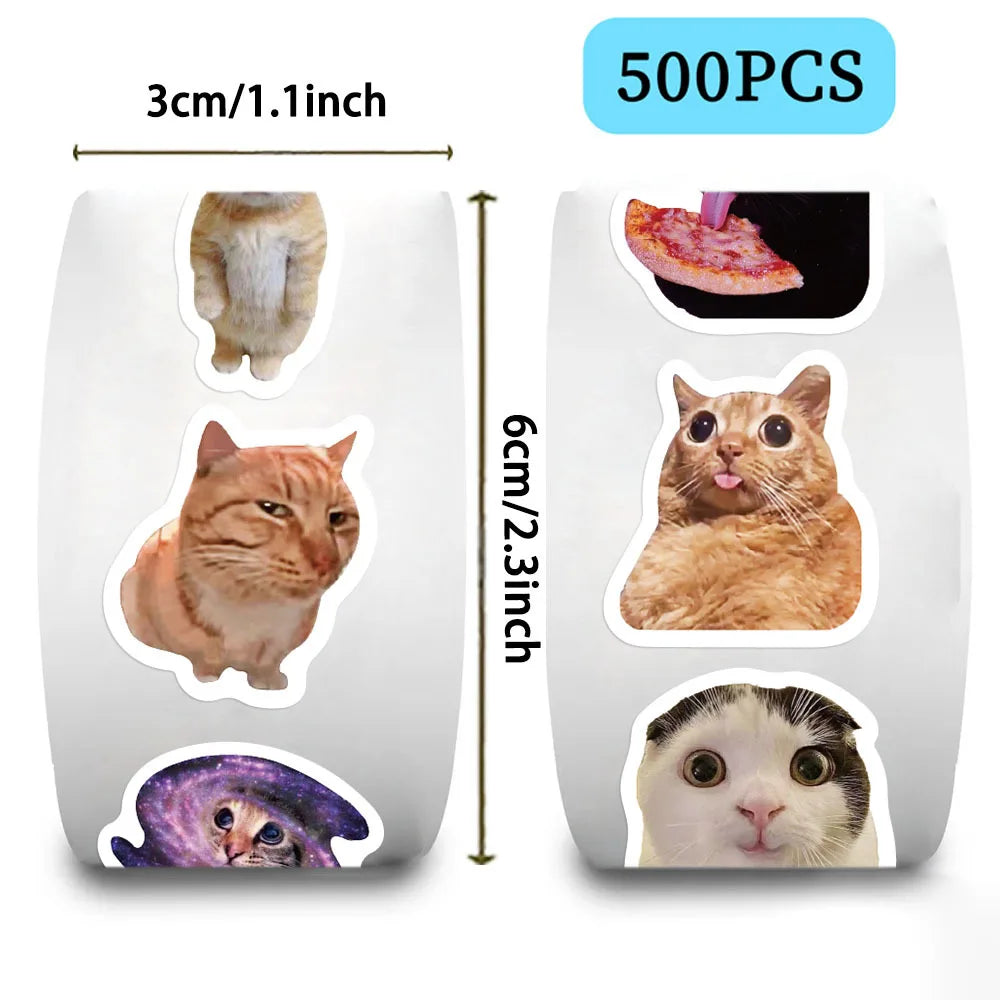 500PCS/Roll Adhesive Tape Cartoon Cute Cat Decoration Letter Seal Children Stationery Notebook Reward Sticker