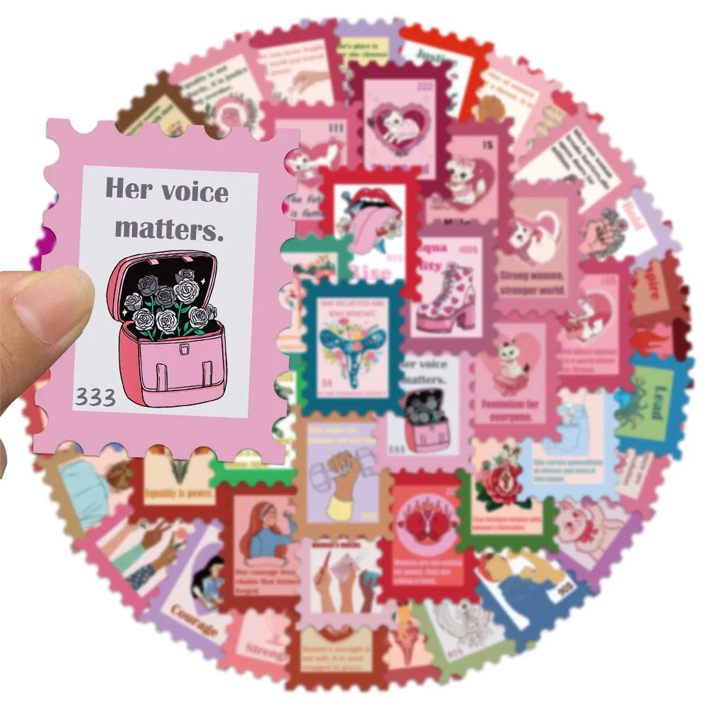 50PCS Feminist Stamp Stickers DIY Scrapbook Phone Case Laptop Tablet Decorative Toy Stickers