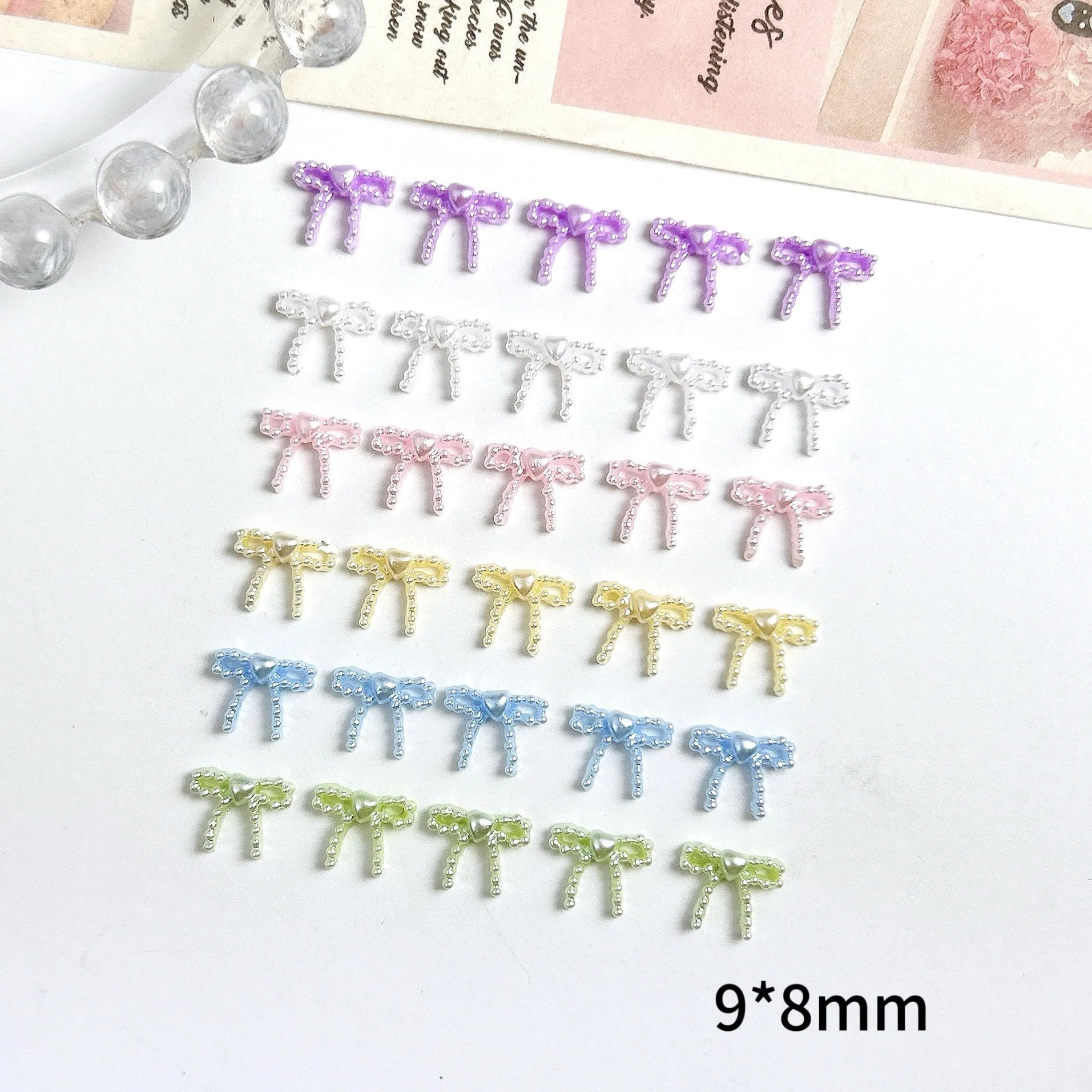 20pcs Mini Nail Charms Trendy Bow and Pearl Love Heart Nail Art Accessories Multi Colors Ribbon Bow ties Resin Nails Decoration