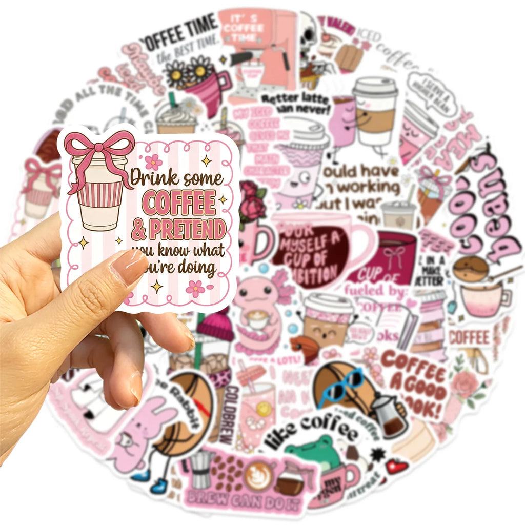 50/100PCS Funny Cartoon Coffee Stickers Waterproof Decoration Mobile Guitar Helmet Notebook Stationery Stickers