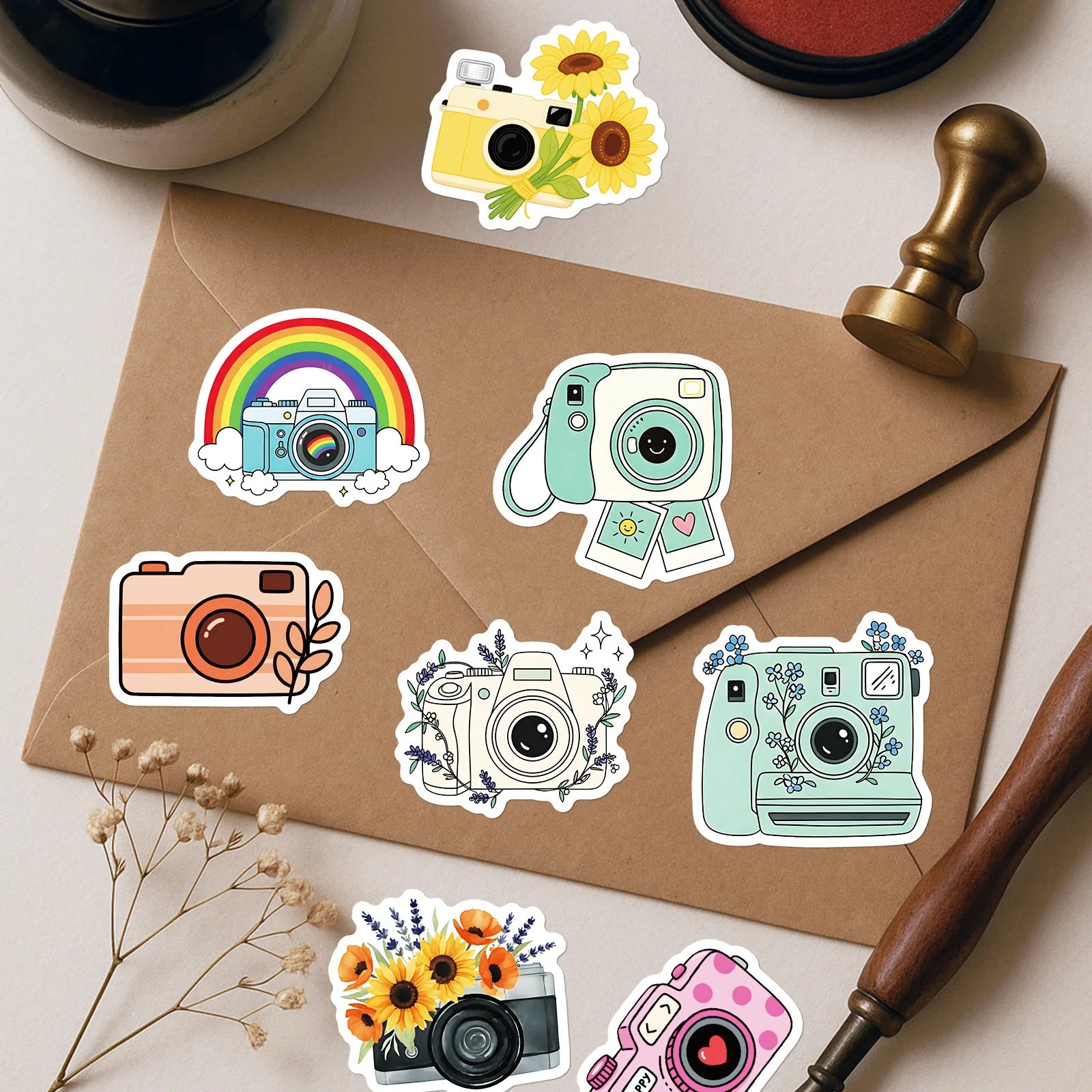 56/112 Pcs New Cartoon Camera Photography Doodle Stickers Creative Cute Handmade Decal Reward for Stationery Box Phone Fridge