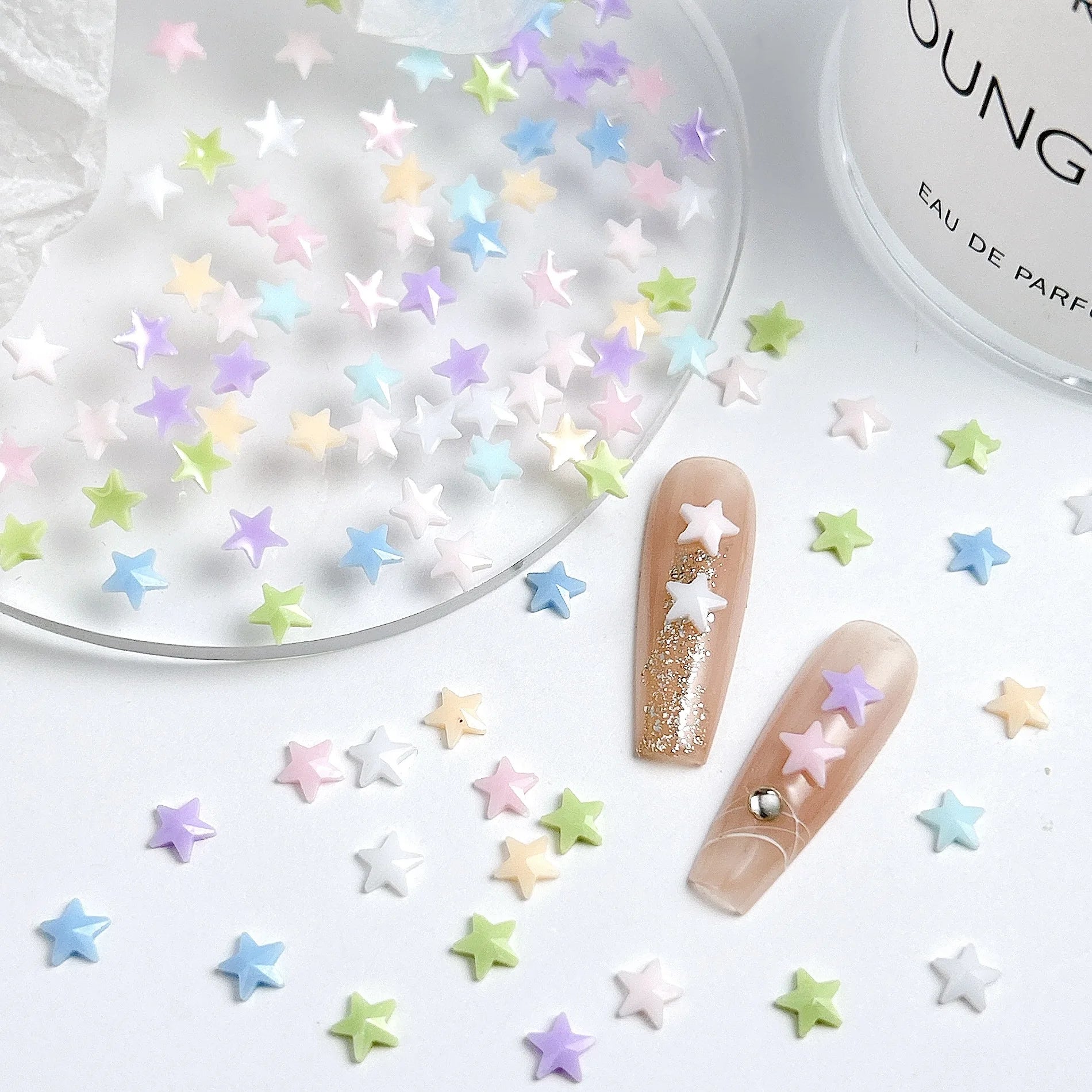 30pcs Sweet Mini Star Nail Charms Multi Colors Pentagram Resin Rhinestones Nail Art Decorations DIY Nail Art Accessory Materials