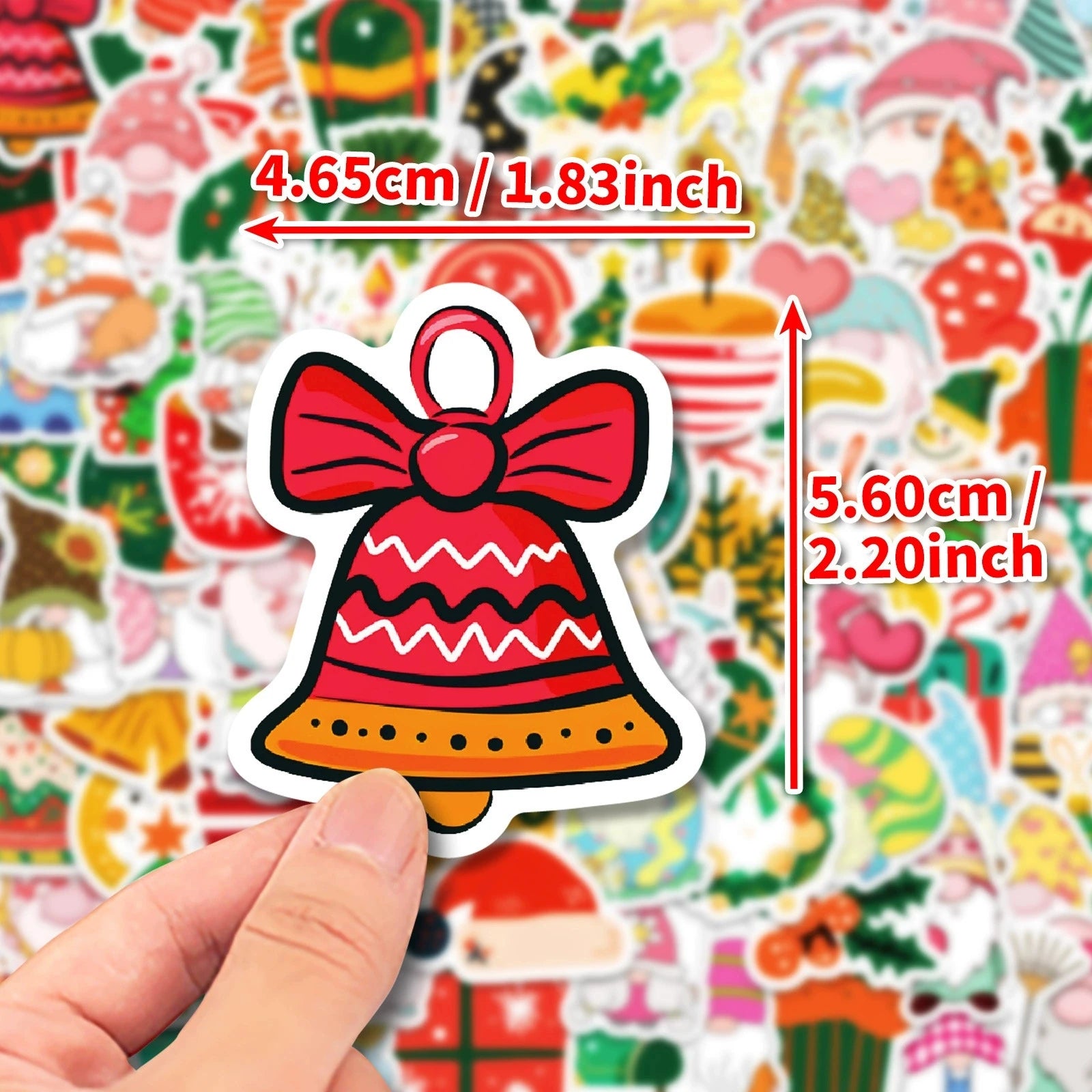 100PCS Red Christmas Theme Waterproof Stickers Decorative Windows Gifts Water Cups Stationery Stickers