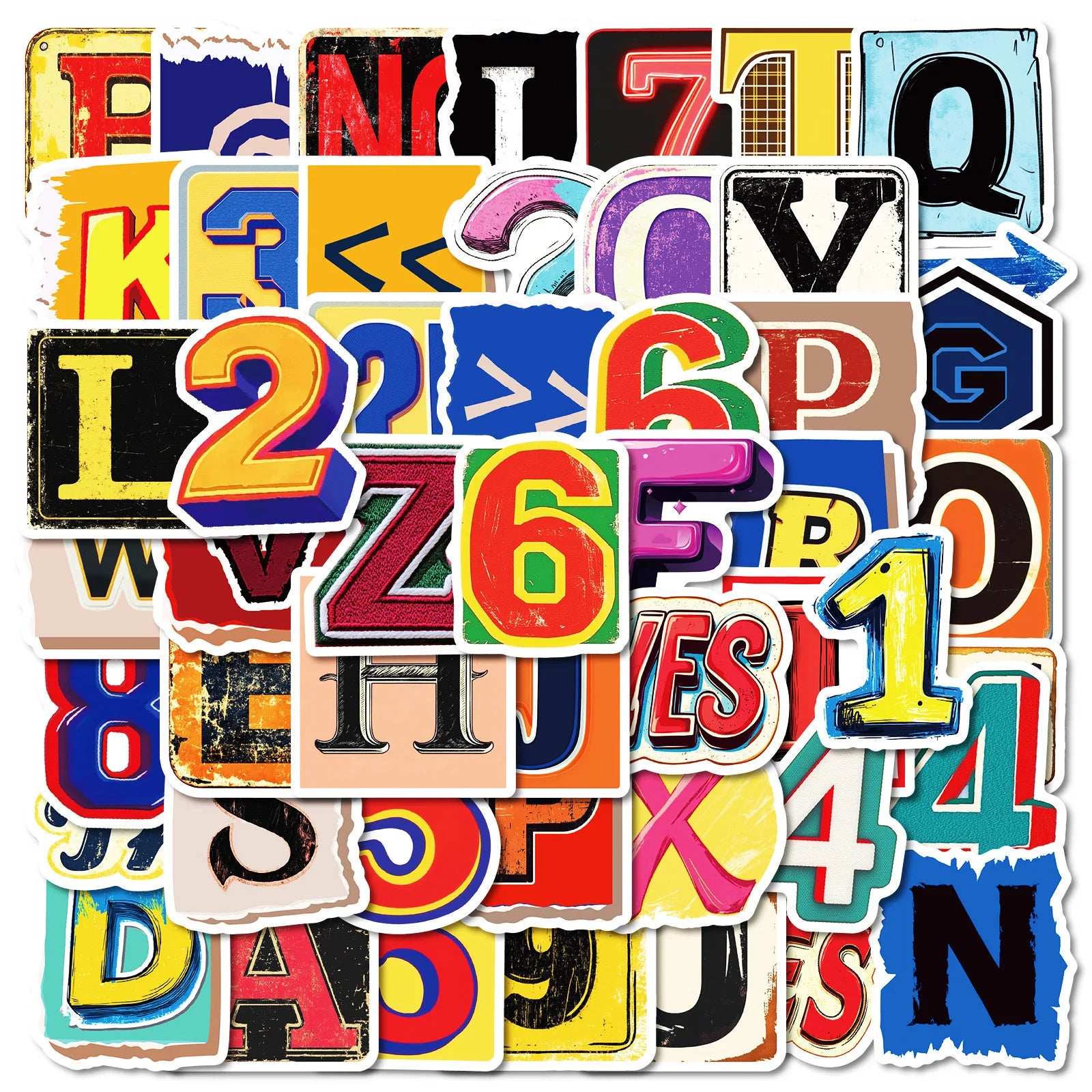 50/100PCS Retro English Alphabet Series Waterproof Decorative Stickers Creative Colorful Stationery Notebook Stickers