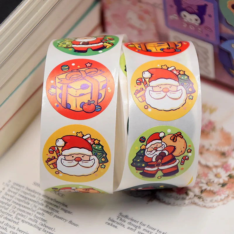 500Pcs/Roll 8 Designs Christmas Theme Elks Santa Claus, Christmas Trees Stickers 2.5cm/1.0'' Beautiful Merry Christmas Decals