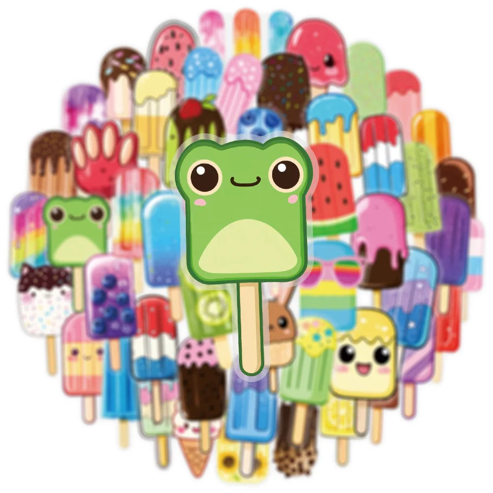 50PCS Transparent PET Summer Popsicle Food Cartoon Stickers DIY Milk Tea Computer Laptop SKIN Stationery Waterproof Stickers