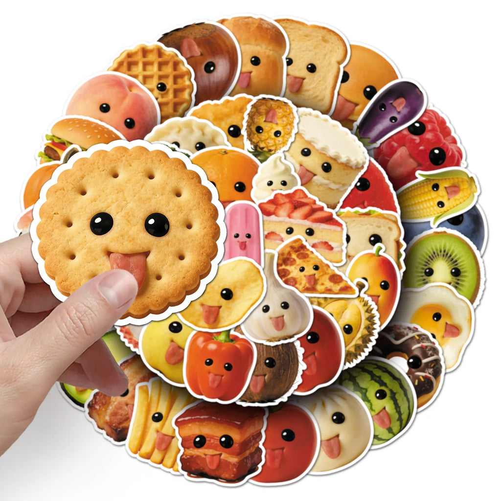 60-Piece Abstract Food Fun Emotion Graffiti Stickers Waterproof Decor DIY for Mobile Phone Case Helmet Guitar Notebook