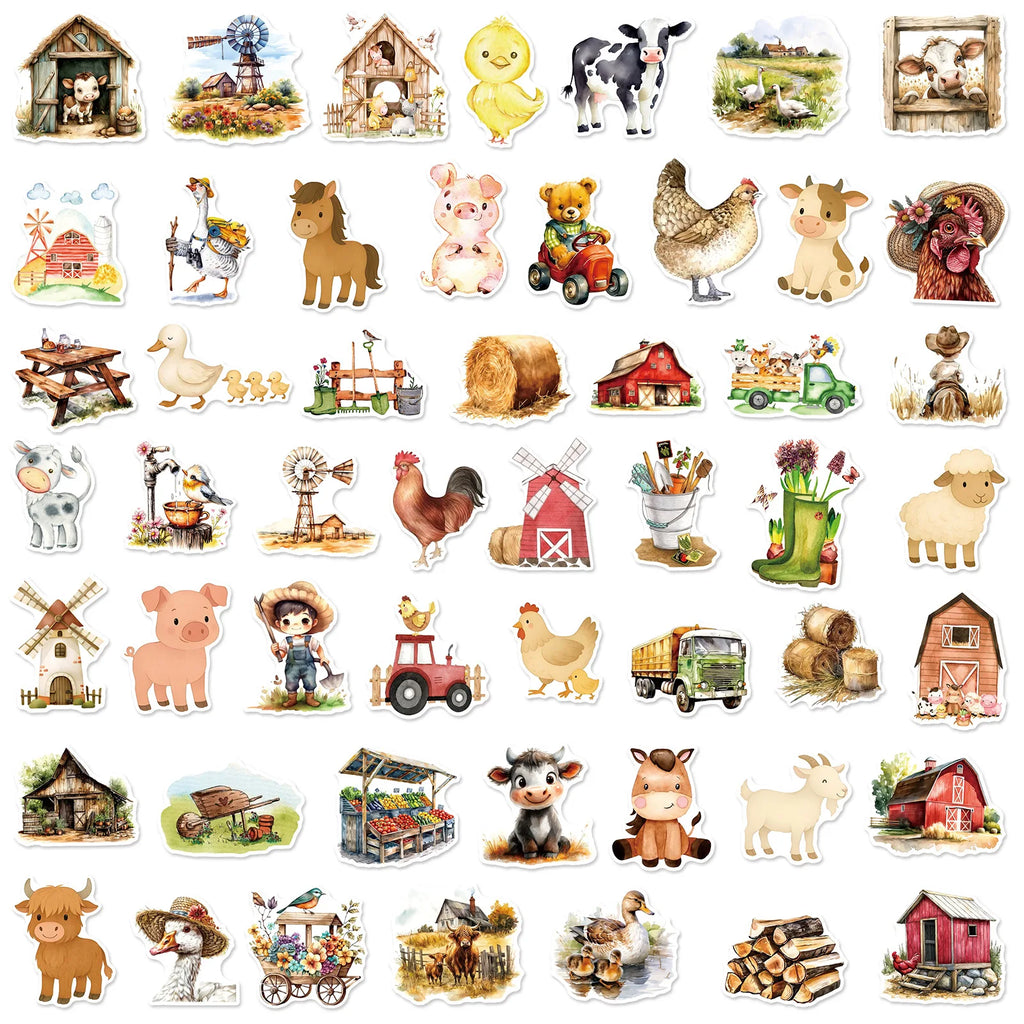 50PCS Fairy Tale Cartoon Farm Graffiti Stickers Car Window Water Cup Refrigerator Decor Waterproof Children Stickers