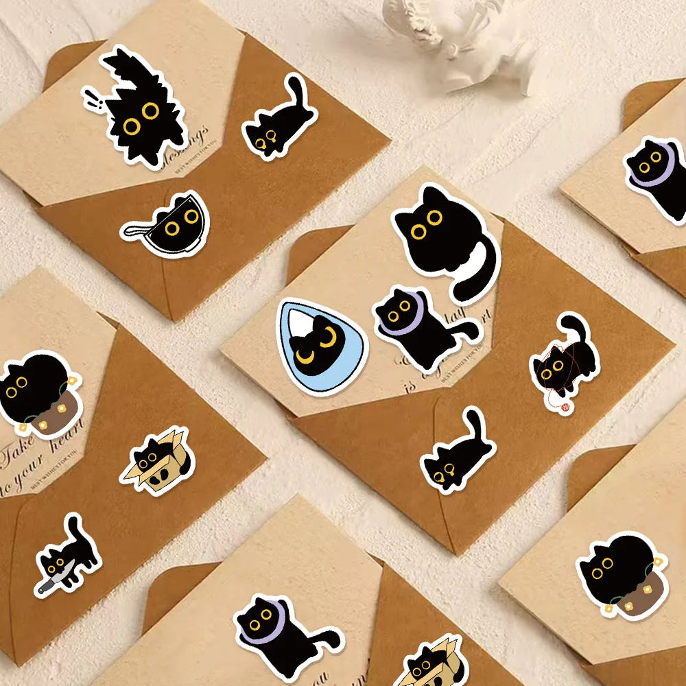 500PCS Cute Creative Black Cat Roll Stickers Small Pattern Decoration DIY Luggage Tablet Skateboarding Water Cup Toy Stickers