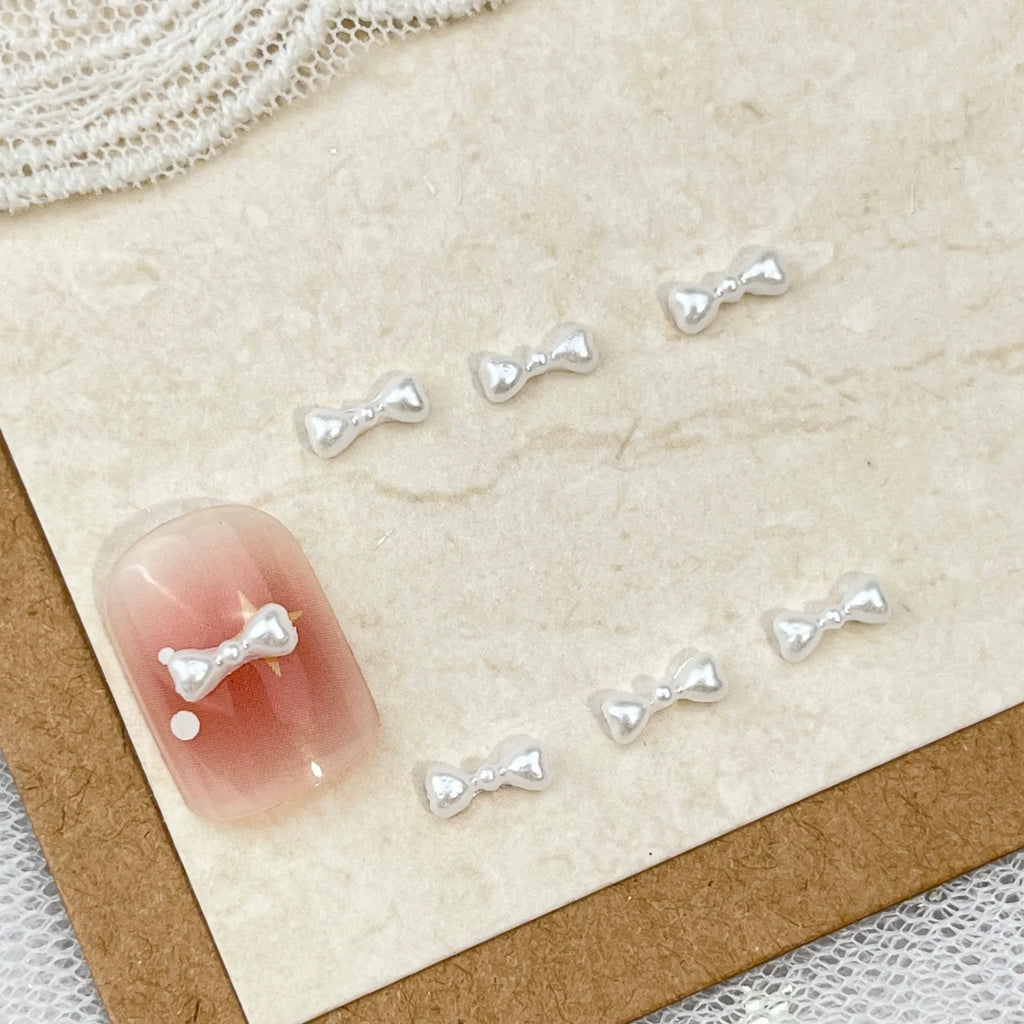 10pc Cute 3D Resin Pearl Bow Nail Art Charms Macaron Imitation Japanese Preal Bowknot Ribbon Nail Decorations DIY Nail Accessory
