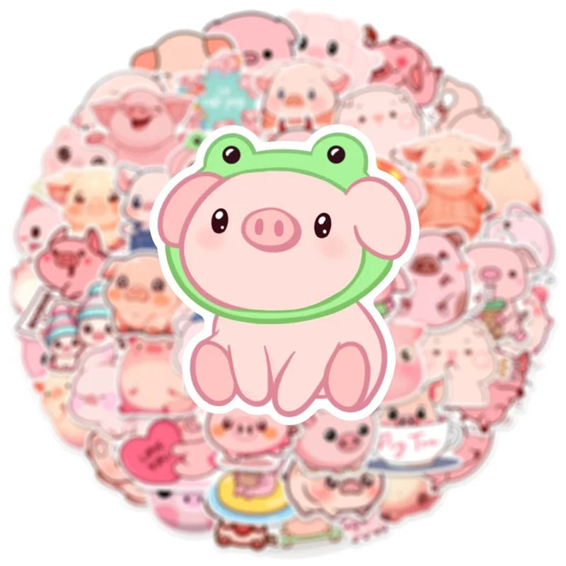 10/30/50PCS Kawaii Pink Pig PVC Sticker Aesthetic DIY Decoration Scrapbooking Stationery Hand Accounting Supplies for Kids