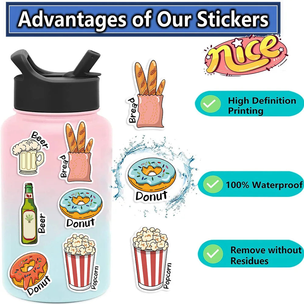 50/100PCS Hand drawn Snack Club Graffiti Stickers Guitar Notebook Luggage DIY Waterproof Desk Stationery Stickers