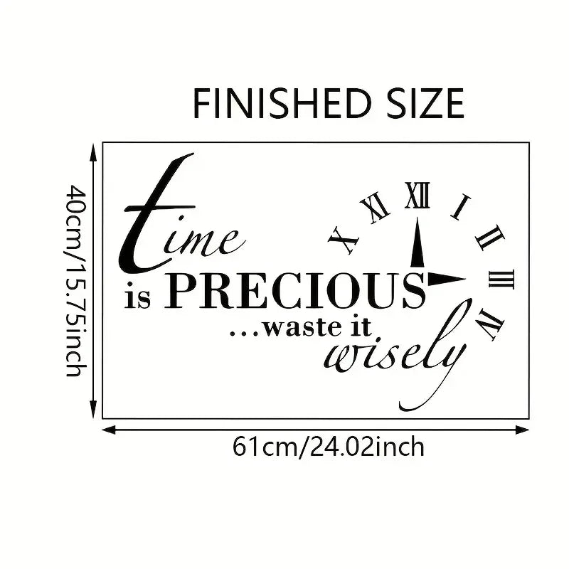 Wall Sticker with The Wise Saying 'Time Is Precious, Use It Wisely', Waterproof, Suitable for Decorating Study Rooms, Bedrooms,