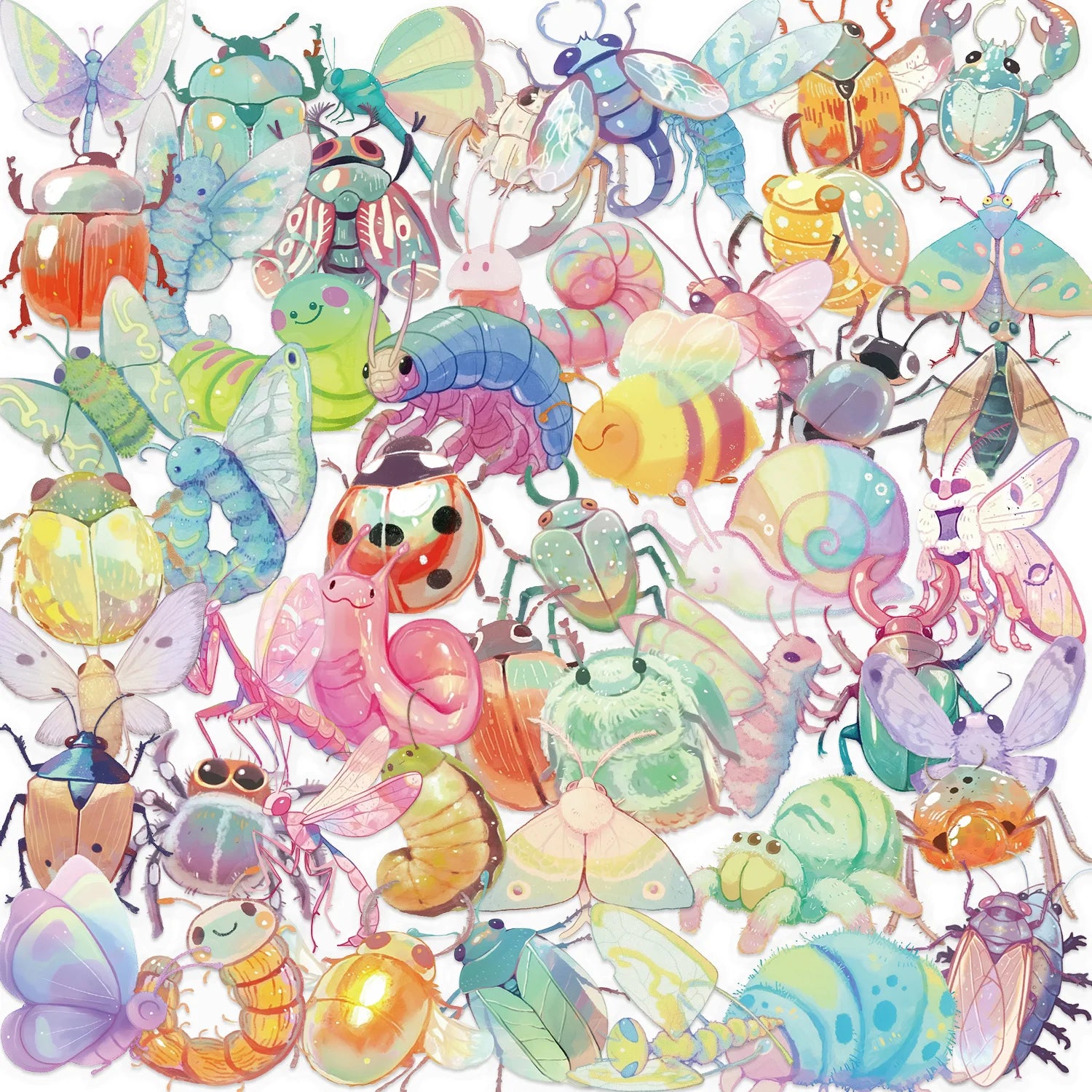 50/100PCS Waterproof Transparent PET Cartoon Candy Insect Stickers Decorative Guitar Notebook Stationery Stickers
