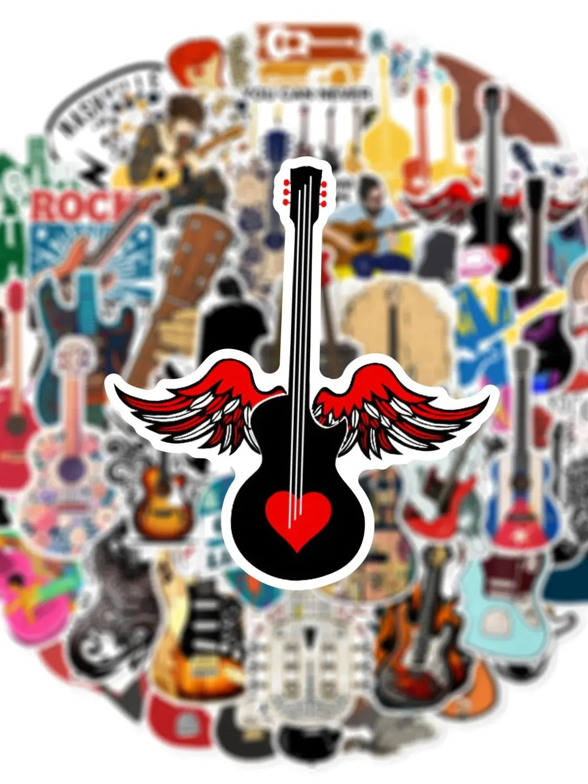 50/100 Pcs Reusable Trendy Guitar Instrument Doodle Stickers for DIY Notebook Scooter Guitar Piano Helmet Car Suitcase Decals
