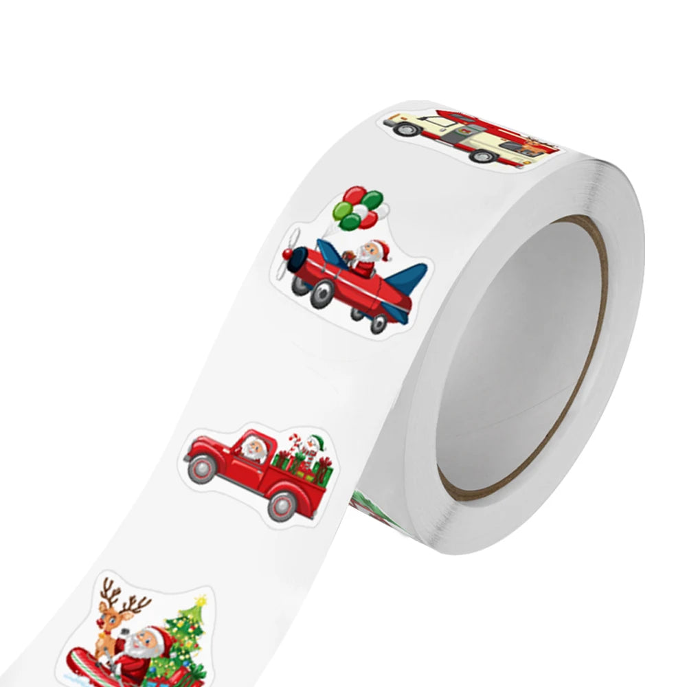 500Pcs/Roll Heterotypic Christmas Themed Santa Claus Transportation Stickers 8 Designs 2.5cm/1.0'' DlY Graffiti Holiday Labels