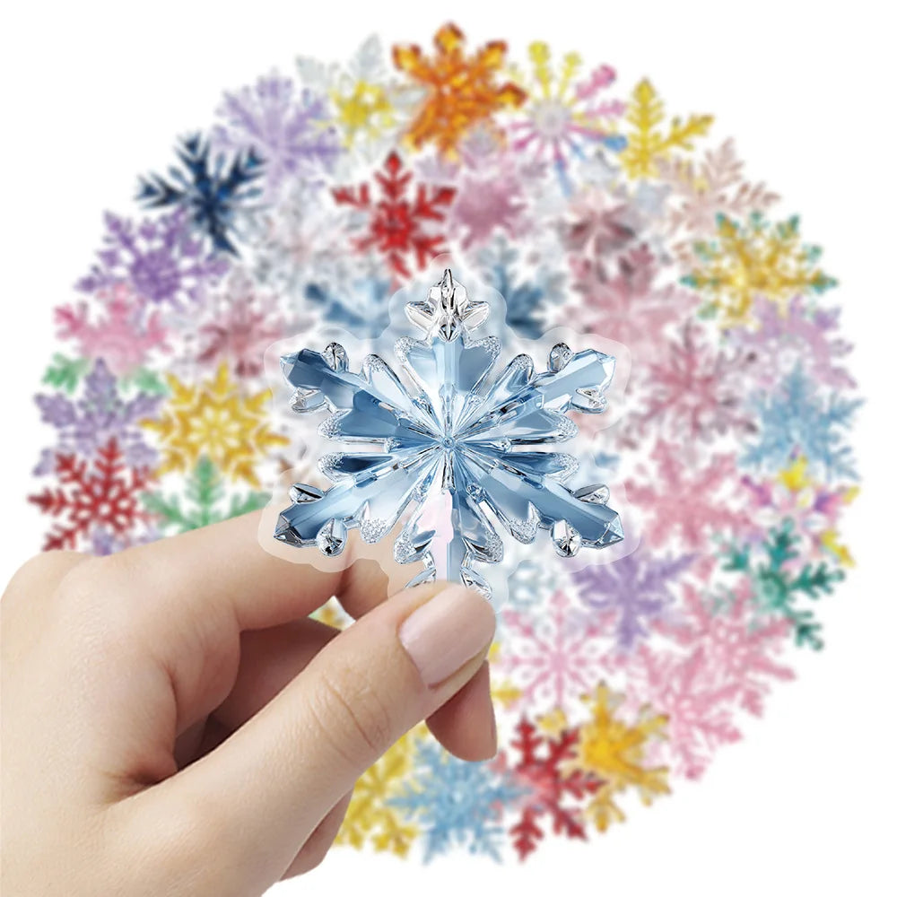 50-Pack Cartoon Christmas Snowflake Sticker for Window Glass Decoration Festive Atmosphere Children's Stationery Doodle Sticker