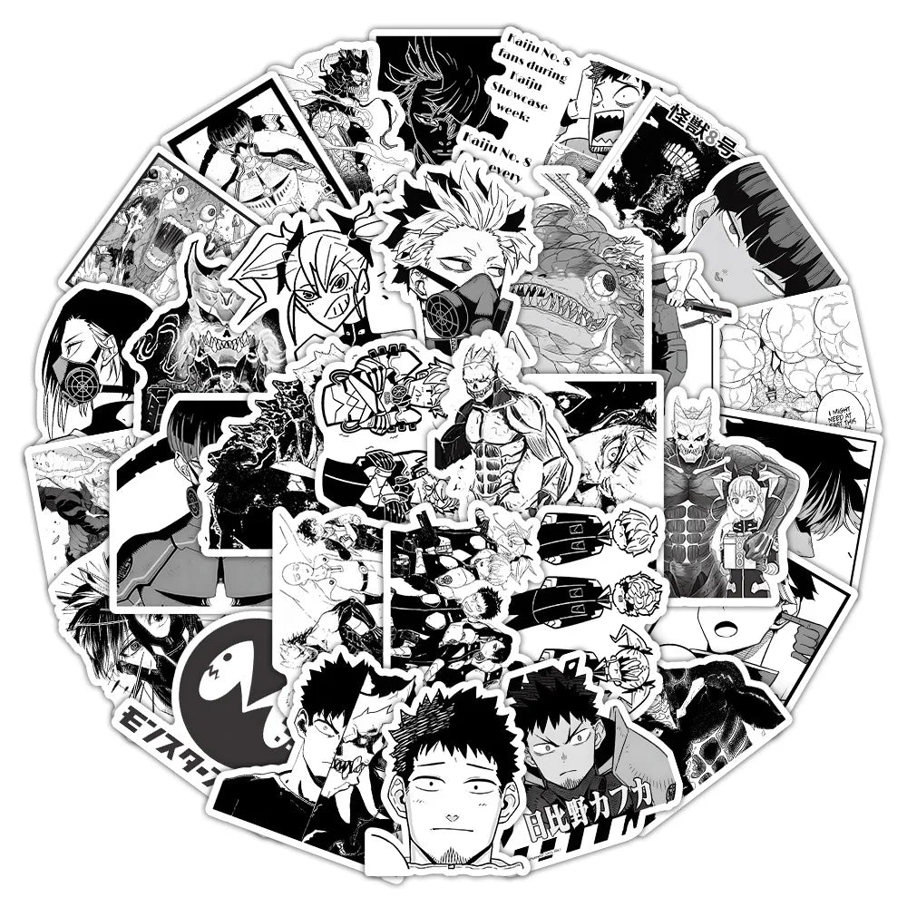 50/100Pcs Black White Monster Cartoon Anime Theme Stickers DIY for Cup Phone File Holder Helmet Album Desk Guitar Decals